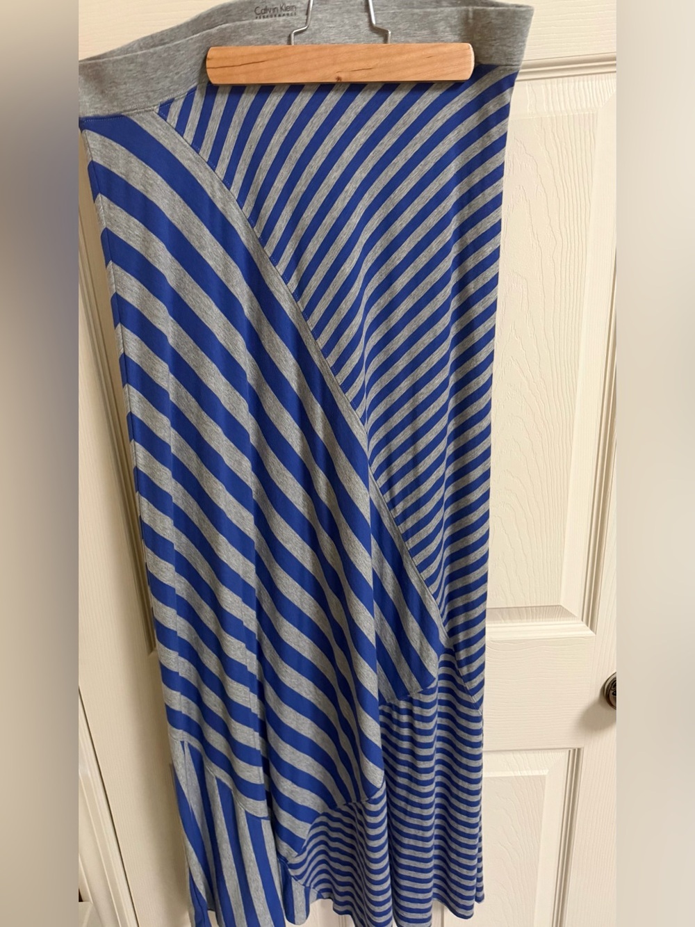 Calvin Klein Royal Blue and Gray Striped Maxi Skirt